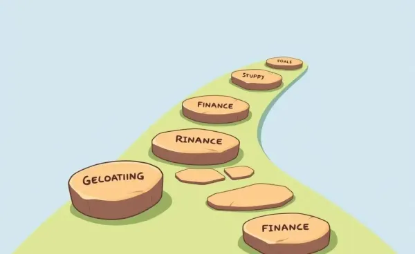 Illustrated path with stepping stones representing financial goals