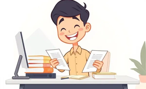 Happy person organizing their finances at a desk