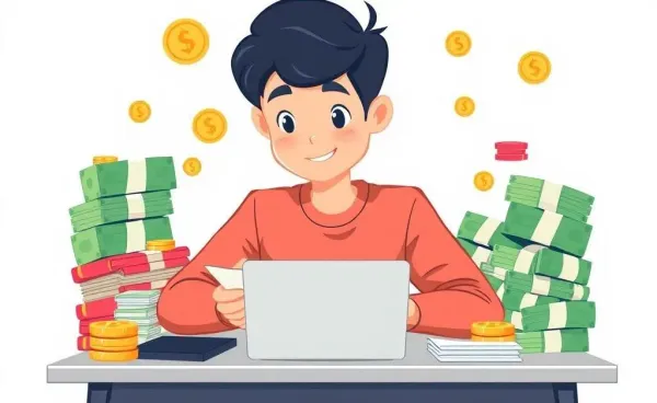 A young person managing their finances at a desk