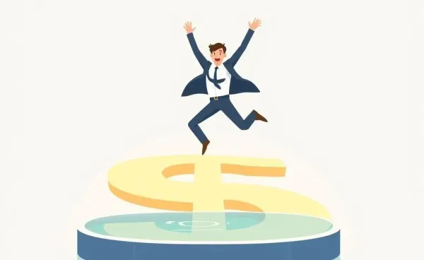 Young professional jumping into a finance-themed pool