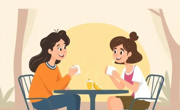 Two friends enjoying tea and discussing finances in a cozy setting