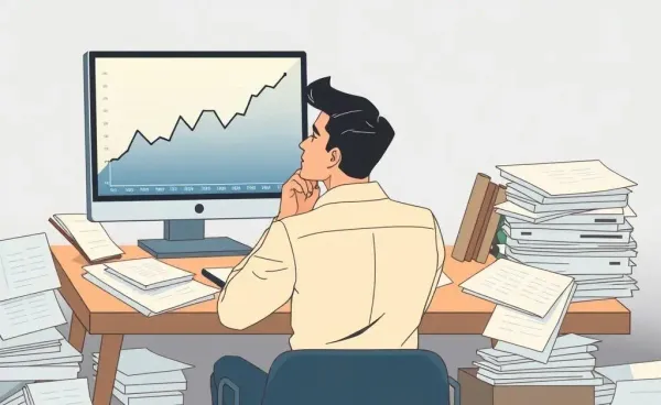 A person contemplating financial decisions at a desk.