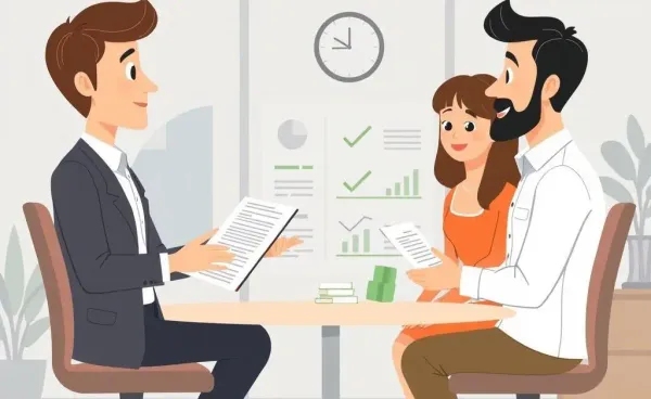 A financial advisor discussing with a couple in an office