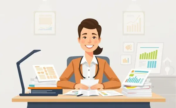 A financial advisor offering friendly advice at a desk