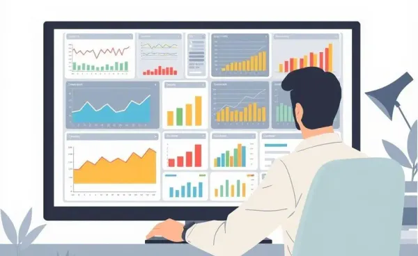 A person using financial analysis tools with charts and graphs on a computer screen