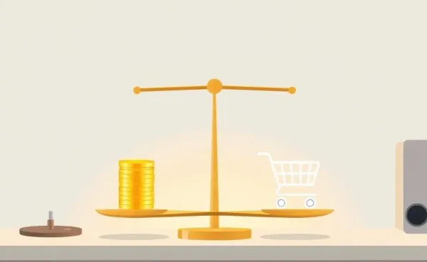 A balanced view on spending and saving depicted by scales on a desk