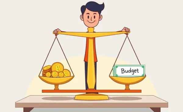 A person balancing scales with coins and budget bills