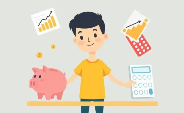 Illustration of a person balancing financial elements