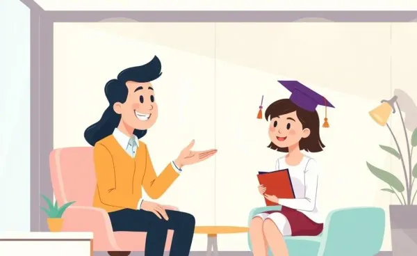 Friendly career advisor discussing financial careers with a young graduate