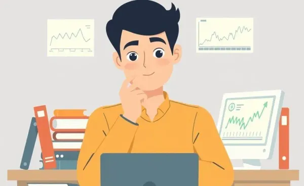 Person contemplating career upskilling in finance surrounded by learning materials