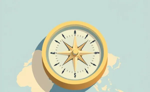 A minimalist illustration of a compass overlaying a financial map