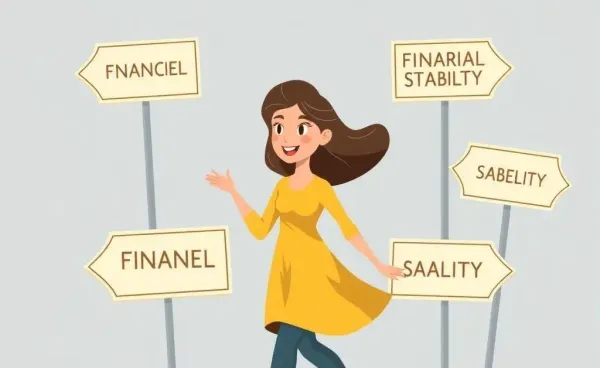 Illustration of a woman walking towards financial stability
