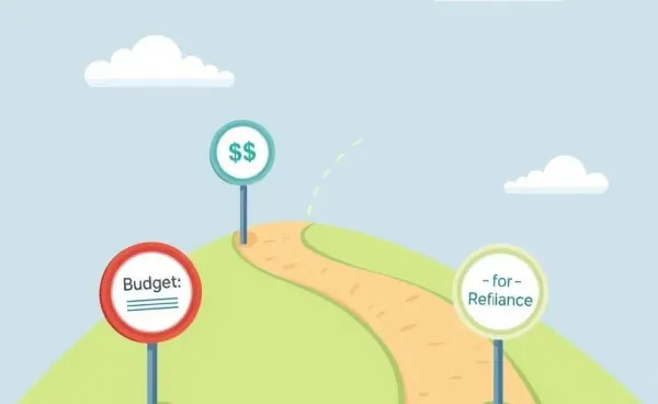 Illustrated path to financial confidence through budgeting and refinancing