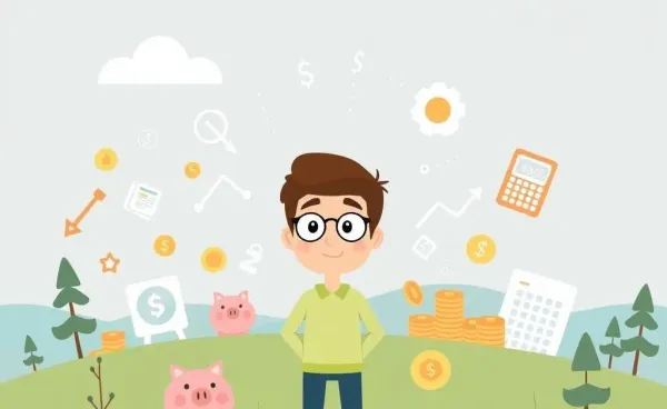 Minimalist cartoon of a person pondering financial questions with icons around them