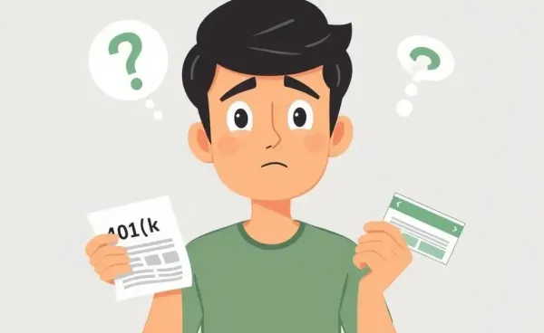 Illustration of a person weighing financial choices between 401(k) and credit card