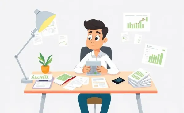 Person analyzing financial documents and calculator at a desk