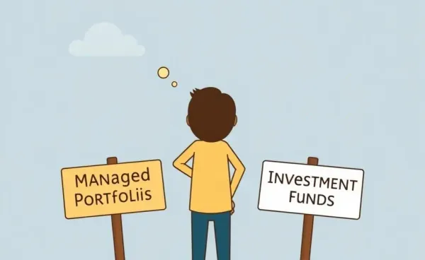 An illustration depicting a person deciding between managed portfolios and investment funds