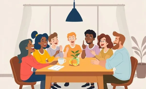 A diverse group discussing financial growth around a table