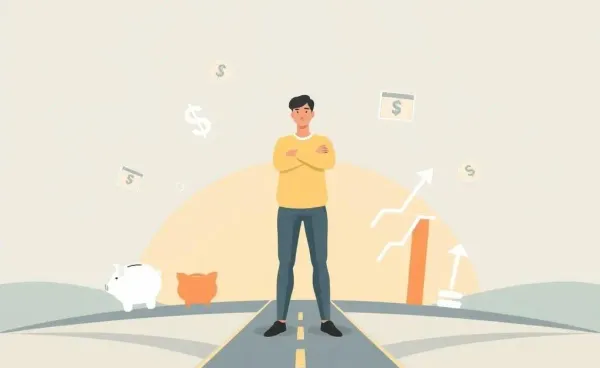 Person at crossroads symbolizing financial independence and life choices