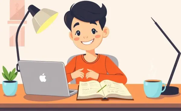 Cartoon of a person managing finances at a desk