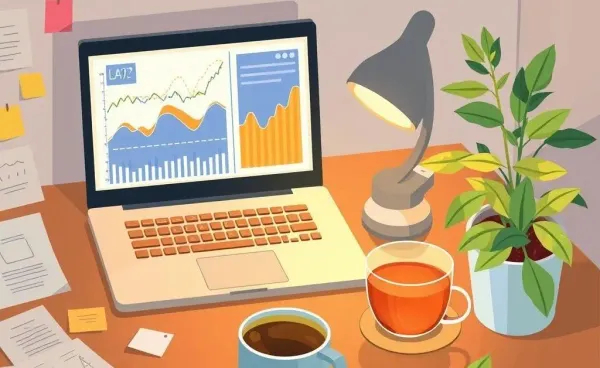 A cozy desk with financial planning elements.