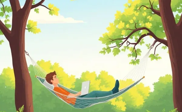 A person working remotely from a hammock, representing financial freedom