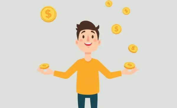 Cartoon of a person juggling coins representing financial management