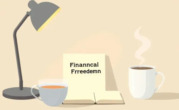 A serene workspace with financial planning items and coffee