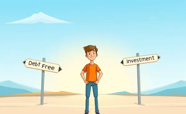 Illustration of a person at a crossroads with financial goals signposts