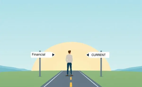 Person at crossroads choosing financial independence