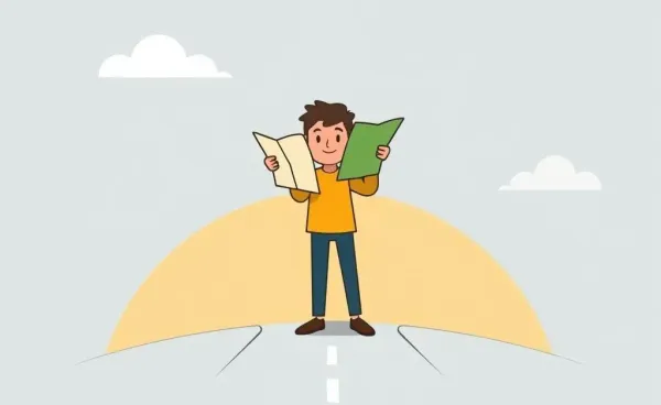 Person at a crossroads with a map, symbolizing new financial beginnings after divorce.