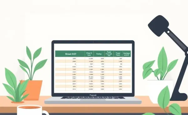 Home office with financial independence spreadsheet on laptop