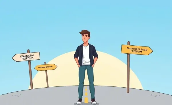 Person standing at a crossroads with signs pointing to financial independence