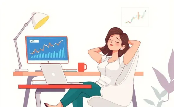 Illustration of a woman analyzing her financial independence progress.