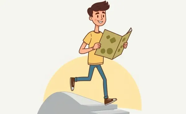 A cartoon of a person holding a map, symbolizing the journey to financial independence