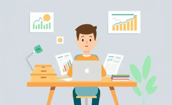 Person planning financial independence with laptop and charts