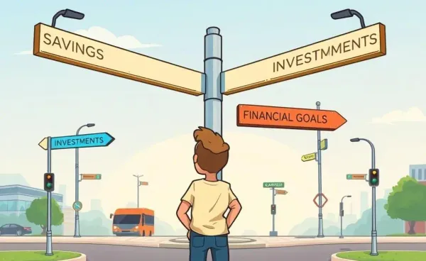 A person standing at a crossroad with signs for financial independence