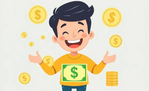 Person balancing budget with coins and investment symbols