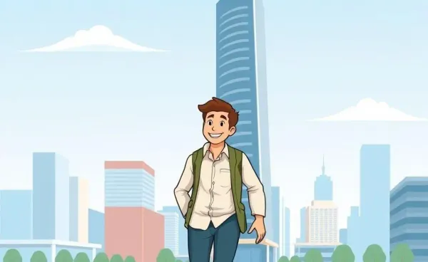 Person confidently walking away from an office building