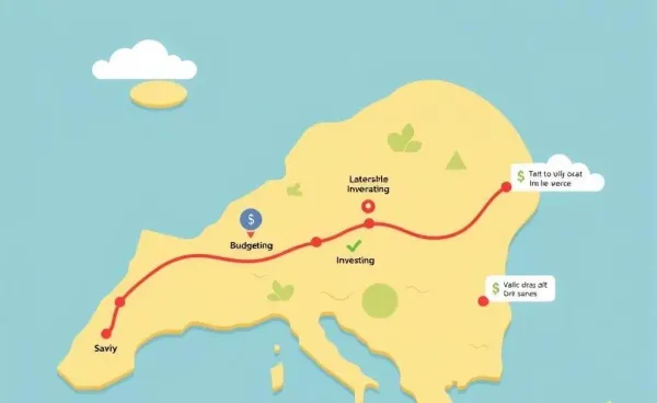 A cartoon-style map illustrating a journey to financial independence