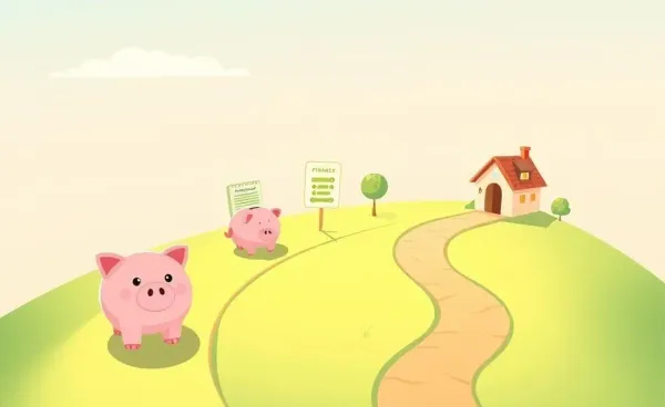 A cartoon drawing of a path with financial milestones
