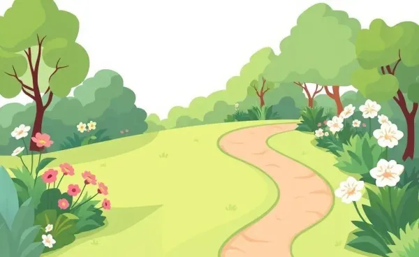 A cartoon-style garden with a path, symbolizing a financial journey