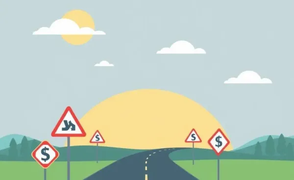 Illustration of a calm financial journey with symbolic road signs