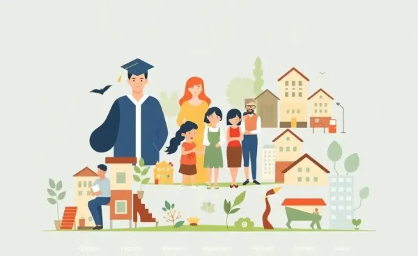 Illustration of a financial journey with key life milestones