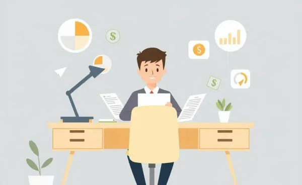 A person surrounded by budgeting and investing tools at a desk