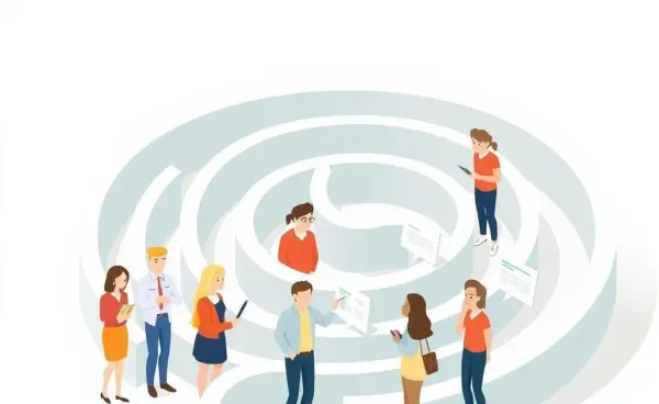 People navigating a financial market maze