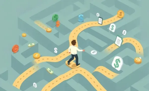 Person navigating a financial maze