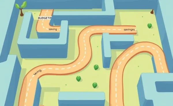 A cartoon maze with financial concepts