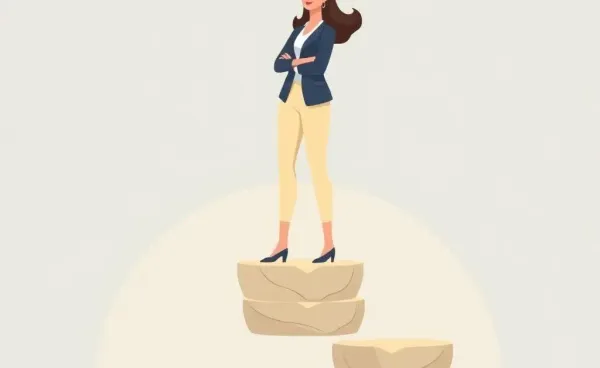 Woman standing on financial stepping stones