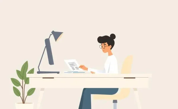Person at a desk organizing financial papers calmly